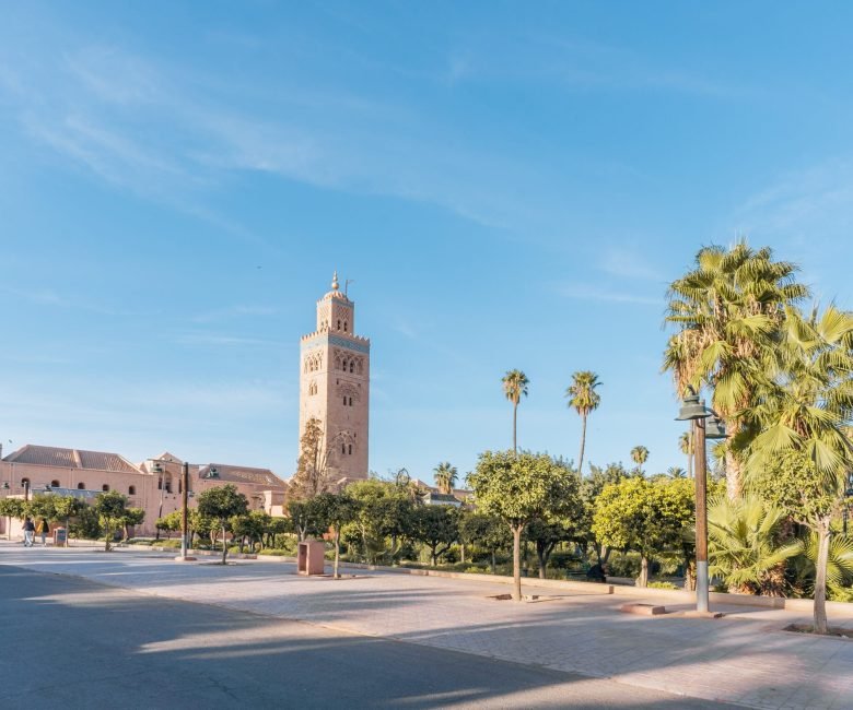 Koutoubia Mosque, Marrakech, Morocco during a bright sunny day. High quality photo